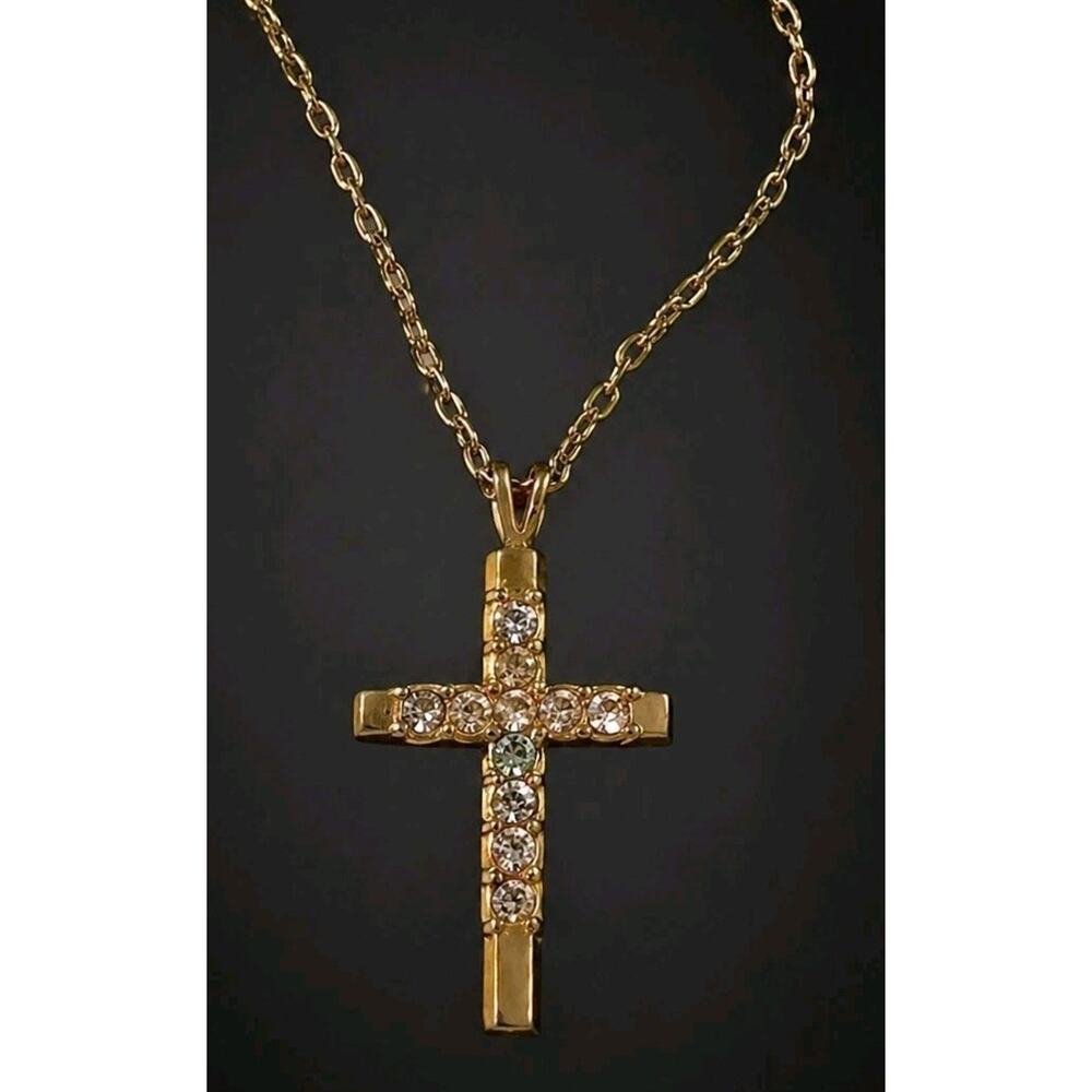 Vintage Gold Necklace Marcasite Crucifix Cross Chain 18" CW TN